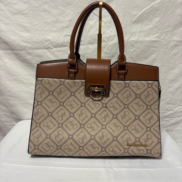 Dasein women's top handle monogram satchel bag in brown. - Picture 2 of 10